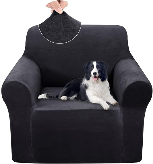 U-NICE HOME Velvet Chair Sofa Covers Stretch Couch Cover Furniture Protector Sofa Slipcover for Dogs (Chair, Dark Grey) by U-NICEHOME