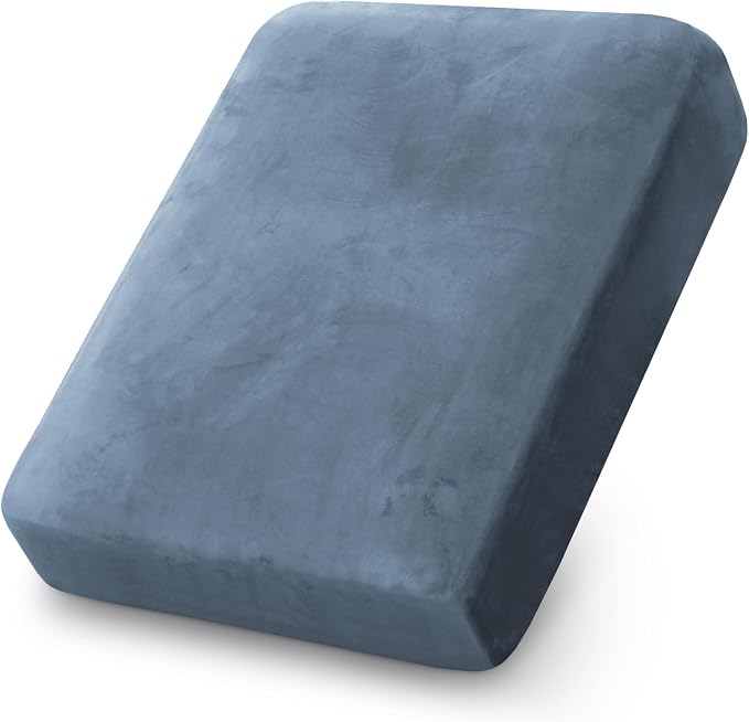 PrinceDeco Stretch Velvet Couch Cushion Cover,Soft Cushion Slipcover for Chair Cushion Fitted Sofa Cover Furniture Protector for Sectional Cushion Cover (Width Up to 29.5", Stone Blue) by PrinceDeco