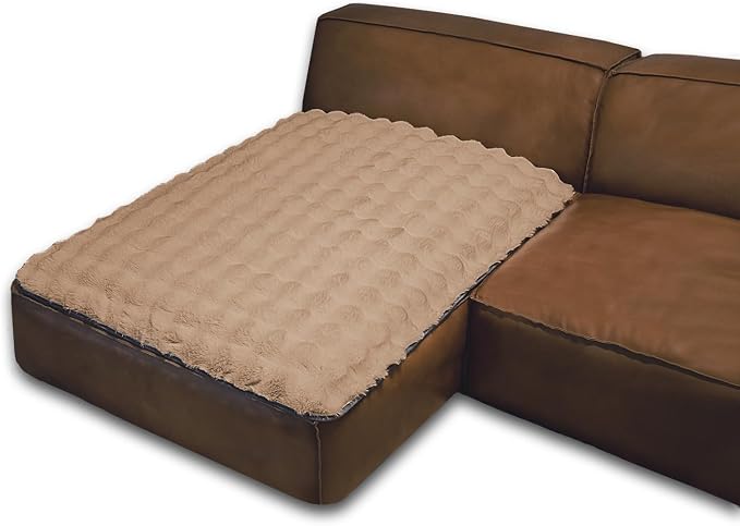 Dogs/Cats Bed Mats, Dog Pad Washable Removable Couch Cover with Anti-Slip Back, Plush Long Fur Mat, Perfect for Small, Medium and Large Dogs.(Light Brown-Bubble, 40"x50") by SNUGGLESINTO