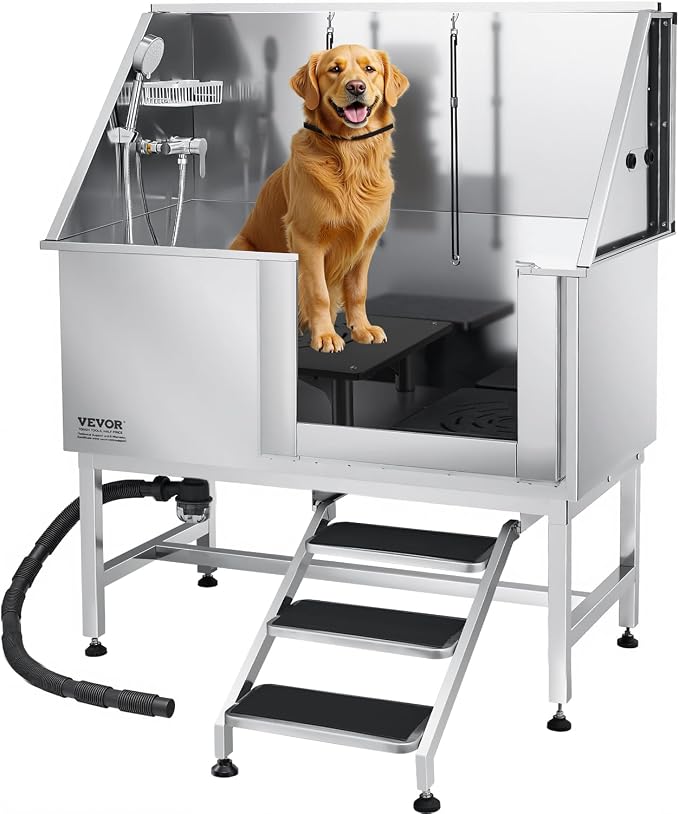 VEVOR Stainless Steel Dog Washing Station, 50 inch Pet Grooming Tub w/Stairs, PE Water Filter Board, Faucet & Showerhead & Soap Holder Dog Bathtub for Large & Medium & Small Pets (Right Door) by VEVOR