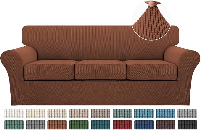 Turquoize 4 Piece Sofa Covers for 3 Cushion Couch Slipcover Soft Cover Dogs-Washable Furniture with Individual Covers,Feature Jacquard Fabric(3 Cushion Sofa, Caramel) by Turquoize