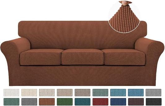 Turquoize 4 Piece Sofa Covers for 3 Cushion Couch Slipcover Soft Cover Dogs-Washable Furniture with Individual Covers,Feature Jacquard Fabric(3 Cushion Sofa, Caramel) by Turquoize