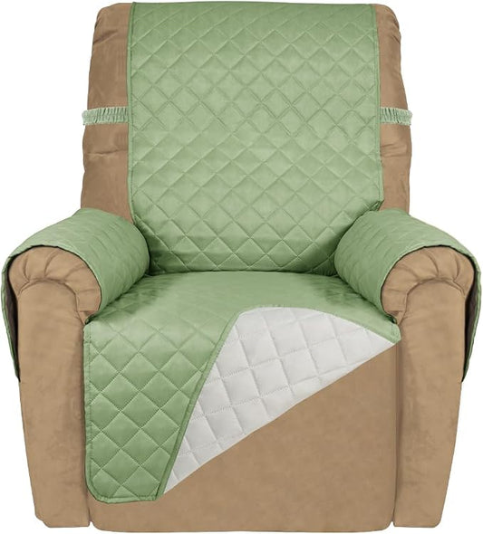 PureFit Reversible Recliner Chair Covers Couch Covers for Dogs, 19 in | Sage Green/Ivory, Water Resistant Couch Protector, Washable Pet Couch Cover with Non Slip and Elastic Straps For Kids by PureFit