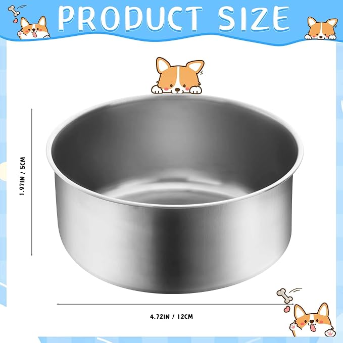 Zubebe 8 Pcs Stainless Steel Hanging Dog Crate Bowls, Non-Spill Kennel Food Water Bowls with Screw Clamp Attach Holders, Removable Mountable Metal Cage Feeder for Pet(19 oz) - Image 2