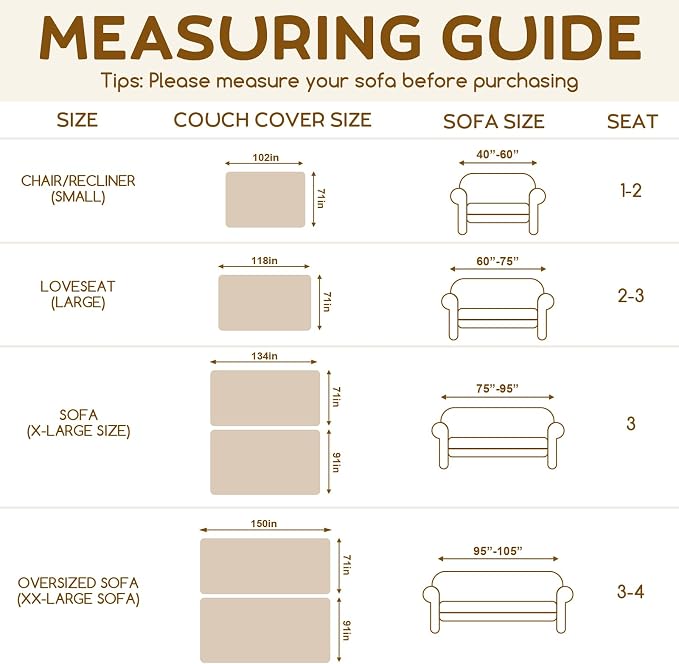 OstepDecor Waterproof Couch Covers for Pets, Couch Protector from Cat Claws | Washable Sofa Cover for Dogs, Non Slip Furniture Protector for Sofas, Loveseats & Sectionals, 71"x102", Khaki - Image 7