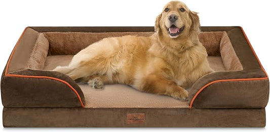 Comfort Expression Orthopedic Dog Bed for Extra Large Dogs with Bolster | Waterproof Dog Couch Bed with Washable Cover & Non-Slip Bottom, Supportive Egg Crate Foam XL Pet Bed, 42x30 Inch by ComfortExpression