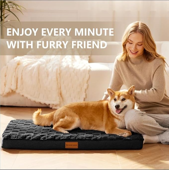Patas Lague Orthopedic Large Dog Bed Washable Pet Crate Mat 42''X28'' Black | Egg-Crate Foam Dog Couch For Large Sized Dogs, Waterproof Removable Cover, Soft Pet Bed With Nonskid Bottom - Image 2