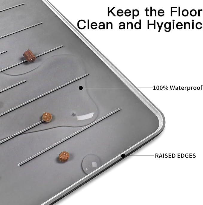 48" x 32" Largest Pet Food Mat, XXXL Silicone Dog Mats for Food and Water, Nonslip Pet Feeding Mats for Floors,Dog Cat Bowl Mat with Raised Edges, Gray White - Image 3