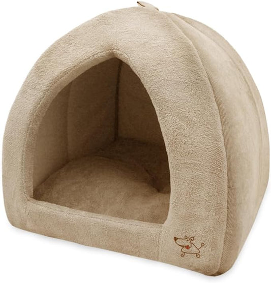 Best Pet Supplies Cat Bed for Indoor Cat, Domed Tent House with Removable Pillow, Covered Cat Cave for Small Dog, Puppies and All Breeds of Cats - Tan, 19 x 19 x H:19" by BestPetSuppliesLLC