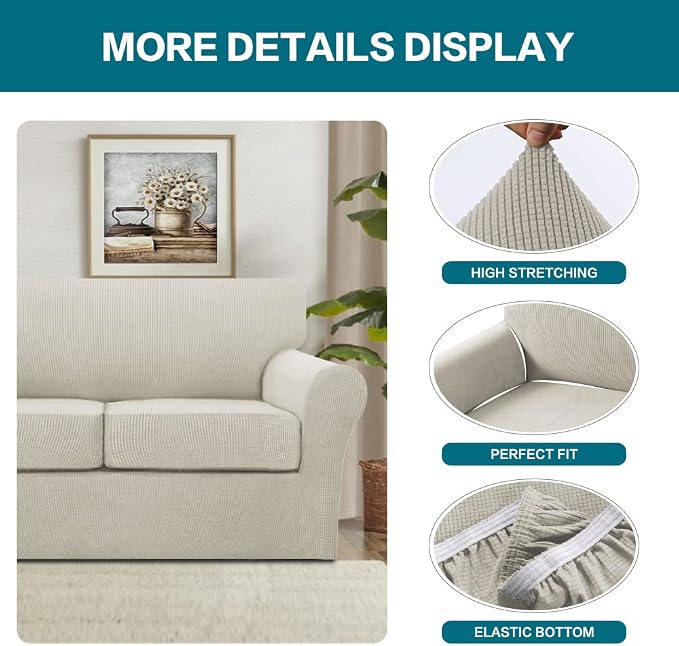 Turquoize 4 Piece Sofa Covers for 3 Cushion Couch Sofa Slipcover Soft Couch Cover for Dogs-Washable Sofa Furniture Covers with 3 Individual Cushion Covers (3 Cushion Sofa, Island Fossi) - Image 4