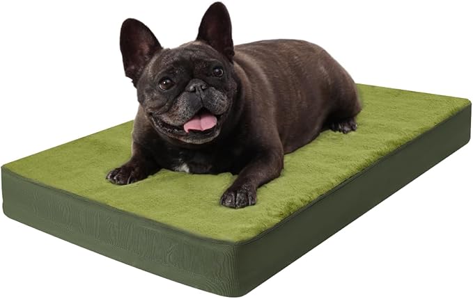 KSIIA Orthopedic Dog Bed for Medium Dogs with Waterproof Lining,Green,29x18 | Deluxe Soft Plush Dog Crate Bed, Washable Pet Mat with Removable Cover & Egg Crate Foam for Medium Dogs Sleeping & Relaxing by KSIIAPetProducts