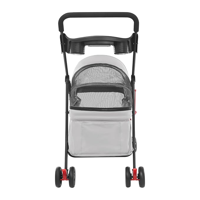 Dog Stroller with Casters, 40LBS Capacity Foldable Cat Pet Stroller with Storage Basket&Cup Holder, Foam Handle, Steel Frame for Small Medium Dogs Cats(Light Grey)