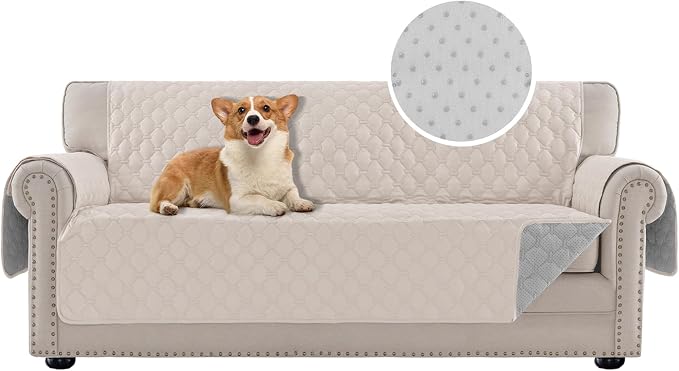 PrinceDeco Sofa Cover Couch Cover for 3 Cushion Couch Water Resistant Sofa Cover for Living Room Quilted Furniture Couch Cover Washable Couch Protector Width Up to 78"(Oversized Sofa, Ivory) by PrinceDeco