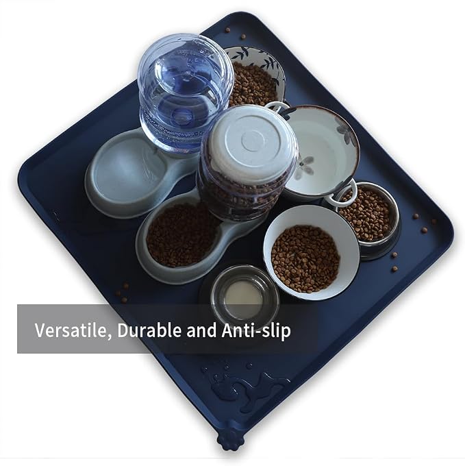 Hoki Found XX-Large Silicone Pet Feeding Mats - Non Slip Dog Cat Bowl Placemats - Waterproof, Carpet Safe - French Navy - Image 4