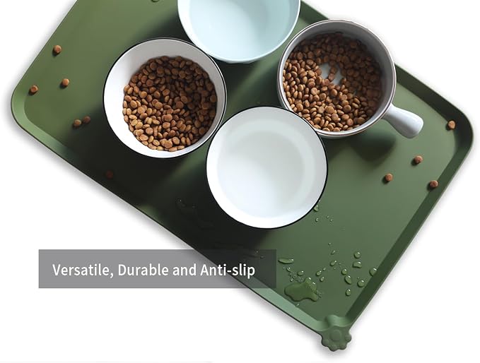 Hoki Found L Silicone Non Slip Pet Dog Cat Bowl Mats - Waterproof Dog Cat Food Mats - Dark Olive - Image 4