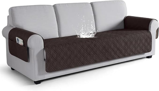 VANSOFY Waterproof Couch Cover for Pets, Chocolate, 72.4" | Non-Slip, Washable, Utility Pockets, Pet Friendly, Furniture Protector Slipcover for 3 Cushion Plus Couch by VANSOFYFURNITURECOVERS