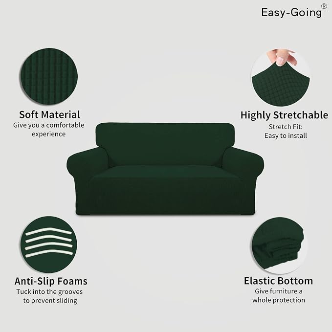 Easy-Going Stretch Oversized Loveseat Couch Covers Washable Dark Green | 1-Piece Large Loveseat Cover for 2 Cushion Couch Furniture Protector RV Sofa Slipcover Soft with Bottom for Kids Pets - Image 3