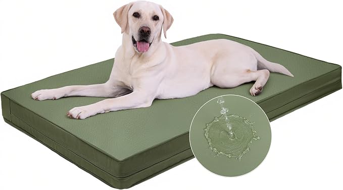 Vonabem Outdoor Dog Bed Waterproof Washable, XXL Crate Pad 48 Inch, Wipeable Leather Pet Beds with Removable Cover Reversible, Durable Anti-Slip Kennel Pads 47"x29" Green by Loveforfurrykids