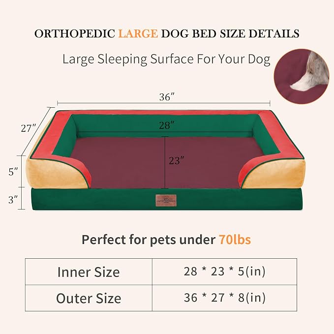 Comfort Expression Orthopedic Dog Beds for Large Sized Dog with Bolster | Waterproof Dog Couch Bed with Washable Cover & Non-Slip Bottom, Supportive Egg Crate Foam Large Pet Bed, 36x27 Inch - Image 7