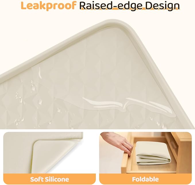 Dog Food Mat 51''x25.6'' Extra Large Dog Mat for Food and Water,Beige | Silicone Dog Bowl Mat with Raised Edge, Waterproof Non-Slip Pet Feeding Mat for Floors, fit for Dog Cat Bowls - Image 3