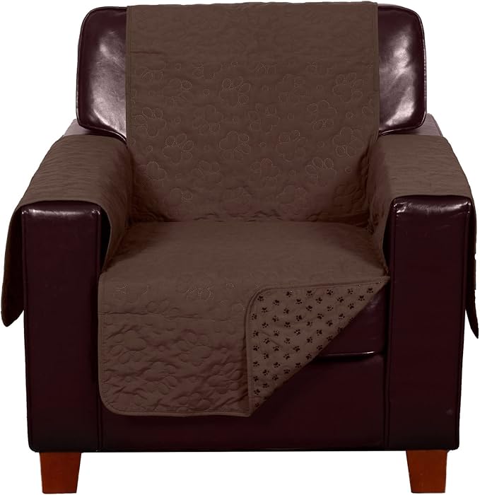 Furhaven Waterproof & Non-Slip Chair Cover Protector for Dogs, Cats, & Children - Quilted Paw Print Living Room Furniture Cover - Espresso, Chair - Image 3