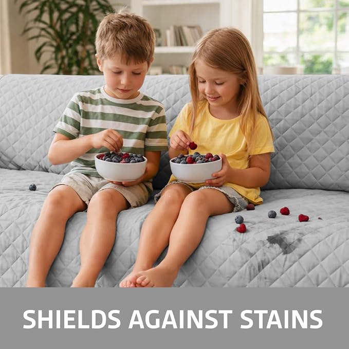 Sofa Shield 100% Waterproof Couch Cover with Patented Straps, Slip & Stain Resistant, Machine Washable Sofa Slipcover for Dogs Cats Pets Kids, 30x30 inch Seat, Sectional Corner, Light Gray - Image 4