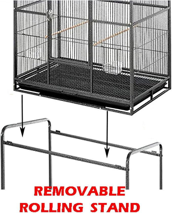Extra Large 32" x 19" x 67.5"H Wrought Iron Tight Bar Spacing Breeding Flight Canary Parakeet Cockatiel Lovebird Finch Breeder Cage Side Doors Double Feeder Cup with Detachable Rolling Stand - Image 3