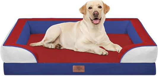 Comfort Expression Orthopedic Dog Bed for Extra Large Dogs with Bolster | Waterproof Dog Couch Bed with Washable Cover & Non-Slip Bottom, Supportive Egg Crate Foam XL Pet Bed, 42x30 Inch by ComfortExpression