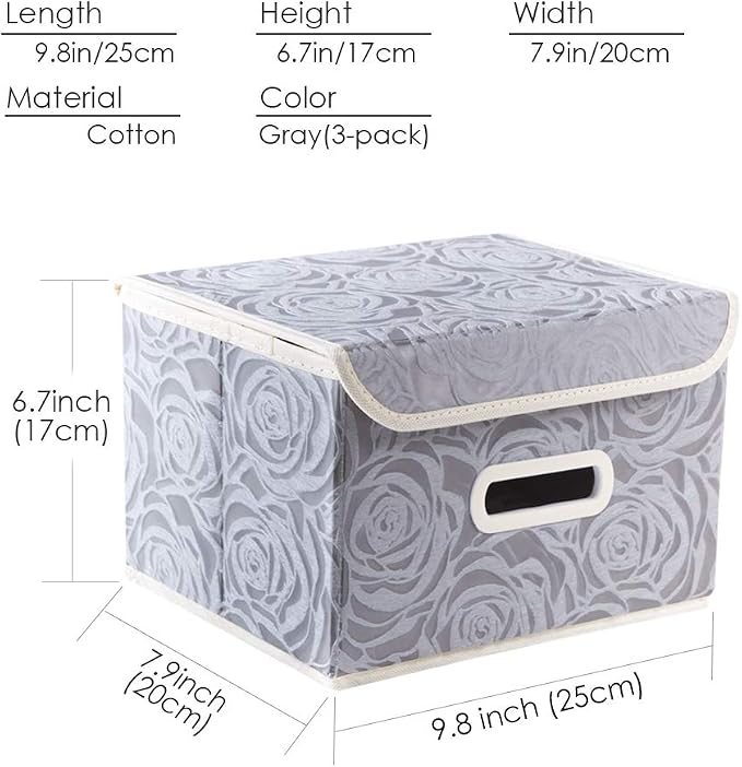 PRANDOM Collapsible Storage Boxes with Lids Fabric Decorative Storage Bins Cubes Organizer Containers Baskets with Cover Handles Divider for Bedroom Closet Living Room 9.8x7.9x6.7 Inch 3 Pack - Image 6