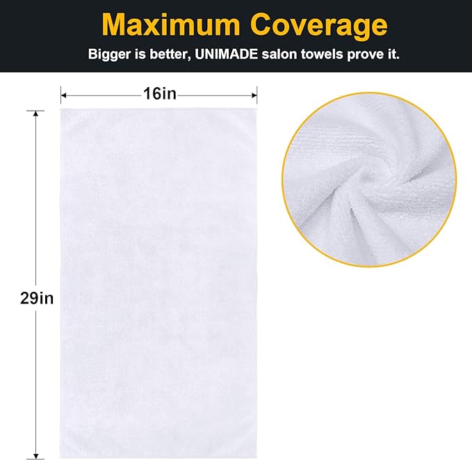 UNIMADE Salon Towels 48 Pack, Super Soft Microfiber Hand Towel | Highly Absorbent Hair-Drying Cloth for Gym, Bath, Spa Use and Home Beauty Care - White (16x29 inch) - Image 2