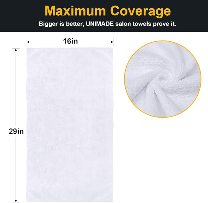 UNIMADE Salon Towels 2 Pack, Super Soft Microfiber Hand Towel | Highly Absorbent Hair-Drying Cloth for Gym, Bath, Spa Use and Home Beauty Care - White (16x29 inch) - Image 2