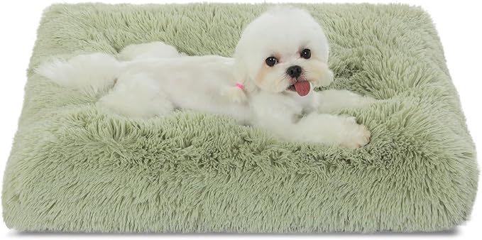 Bedfolks Waterproof Dog Crate Pad, Plush Dog Kennel Bed with Removable Cover, Faux Fur, Washable, 23"x18", Sage Green by Bedfolks
