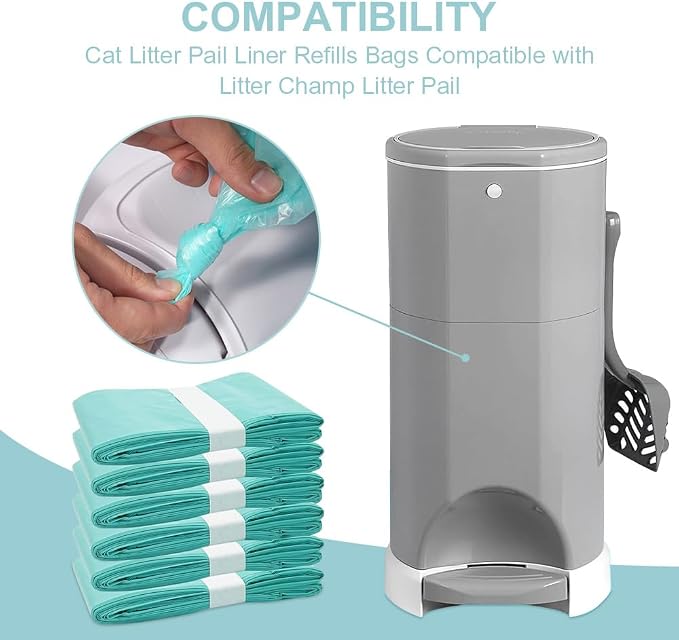 Cat Litter Pail Liner Refills Bags Compatible with Litter Champ Litter Pail, Lightly Scented, Green, 6 Count - Image 3