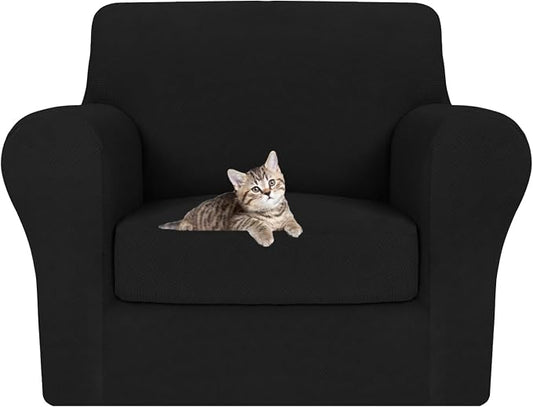MAXIJIN 2 Piece Chair Covers Chair Slipcover with Arms, Sofa Chair Cover for Living Room Armchair Cover, Stretch Pet Dog Slip Cover for A Chair with 1 Cushion (31"-46", Black) by MAXIJIN