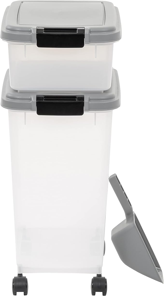 Amazon Basics 3-Piece Airtight Pet Food Storage Container Combo with Scoop, BPA Free, Removable Wheels, 33 QT + 12 QT - Image 5