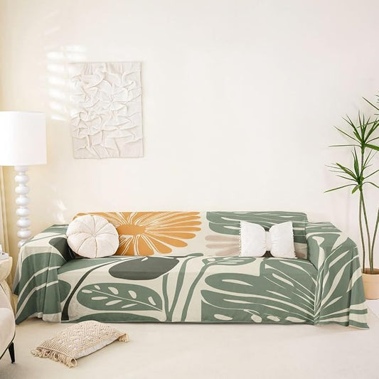 Erosebridal Retro Flower 70S Couch Cover 71" X 118" Groovy Vintage Floral Sofa Cover Sage Green Yellow Sofa Protector Modern Minimalist Non Slip Couch Protector for Pet Cats Kids, Washable by Erosebridal
