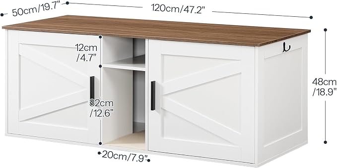 HOOBRO Double Litter Box Enclosure, Modern Cat Litter Box Furniture with Storage and Mat Design, Farmhouse Hidden Litter Box Enclosure with 2 Hooks, White and Walnut WH23MW01 - Image 8