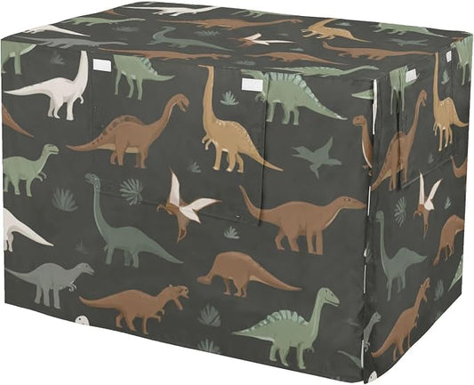 Dog Crate Cover Kennel Cover for Dog Cages Breathable for Wire Cage Indoor Outdoor Green and Brown Dinosaurs by QwThum