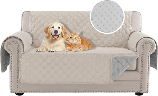 PrinceDeco Loveseat Covers for 2 Cushion Couch Modern Sofa Covers Water Resistant and Washable Thick Soft Couch Cover for Dogs Anti-Slip Sofa Cover Seat Width to 48"(Loveseat, Pale Oak) by PrinceDeco
