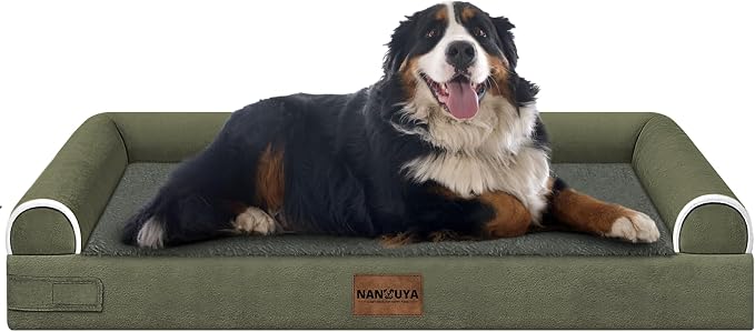 NANUYA Orthopedic Dog Bed for Jumbo Dogs, 53 x 42 Inch, Dark Green | Egg crate foam for joint support, 3-sided bolster pet sofa, waterproof lining, washable cover, and non-skid base by Nanuya