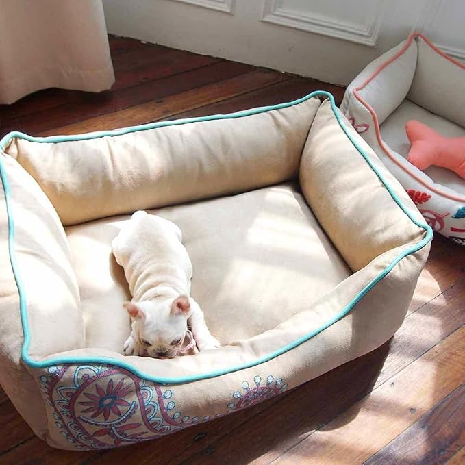 Blueberry Pet Heavy Duty Microsuede Bed Cover Only, Removable & Washable Replacement Cover with YKK Zippers, for Cats & Dogs Bed 34" x 24" x 12", Champagne Beige Embroidered Paisley - Image 8