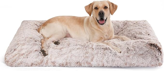 Bedfolks Extra Large Waterproof Plush Dog Crate Bed with Removable Washable Cover,Faux Fur Kennel Bed 41"x27",Brown by Bedfolks