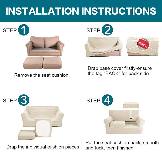 Turquoize 3 Piece Sofa Covers for 2 Cushion Couch Sofa Slipcover Soft Couch Cover for Dogs-Washable Sofa Furniture Covers with 2 Individual Cushion Covers (2 Cushion Sofa,Biscotti Beige) - Image 7