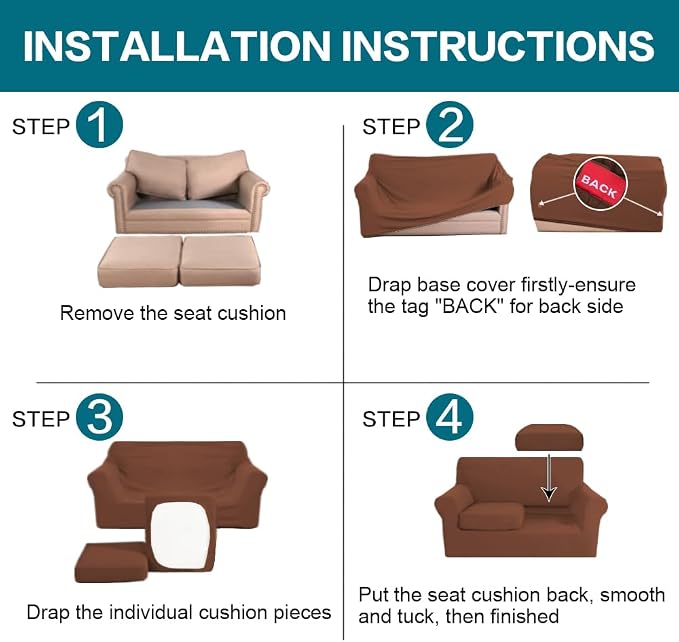 Turquoize 3 Piece Sofa Covers for 2 Cushion Couch Sofa Slipcover Soft Couch Cover for Dogs-Washable Sofa Furniture Covers with 2 Individual Cushion Covers (2 Cushion Sofa, Caramel) - Image 6