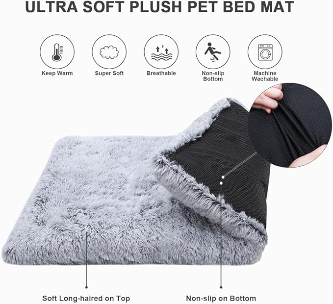 Small Dog Bed Crate Pad 24", Washable Puppy Beds, Plush Pet Mat Grey | Ultra Soft Cozy Sleeping, Machine Washable, Anti-Slip Bottom, Kennel Pad 24*18", Easy to Care, 25lbs - Image 5