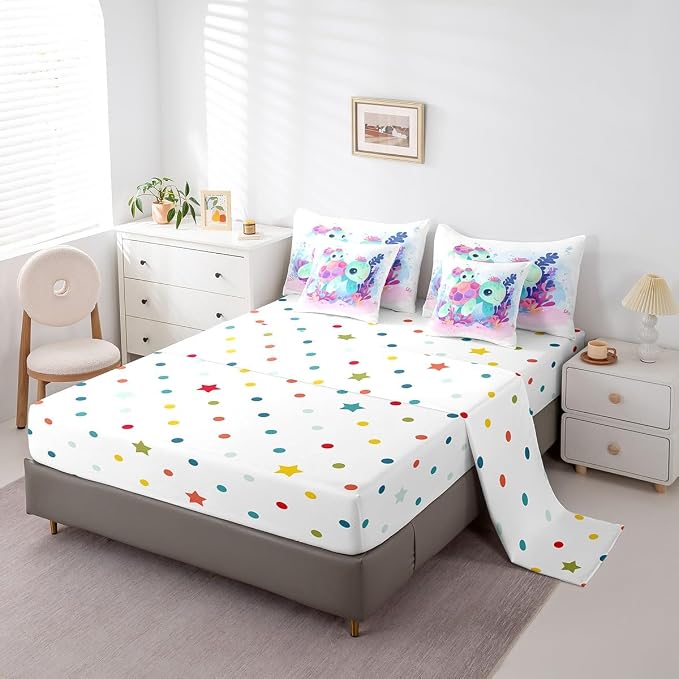 Erosebridal Kawaii Turtle King Size 7-Piece Bedding Set for Home, Ocean Animal Tortoise Bed in A Bag, Watercolour Coral Comforter Set with Sheets, Dreamy Aesthetic Bedding Comforter Sets - Image 4