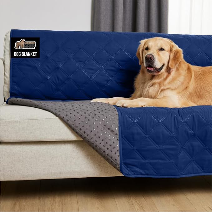 GORILLA GRIP® Waterproof Dog Blanket, Leakproof Couch Cover for Dogs, Silicone Grip Backing, Protects Sofa, Sectional, Bed, Crate, Car & RV, Tear-Resistant Washable Senior Pet Blanket, 30x70 Navy by Unknown