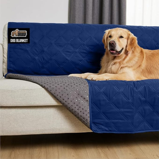 GORILLA GRIP® Waterproof Dog Blanket, Leakproof Couch Cover for Dogs, Silicone Grip Backing, Protects Sofa, Sectional, Bed, Crate, Car & RV, Tear-Resistant Washable Senior Pet Blanket, 30x70 Navy by Unknown