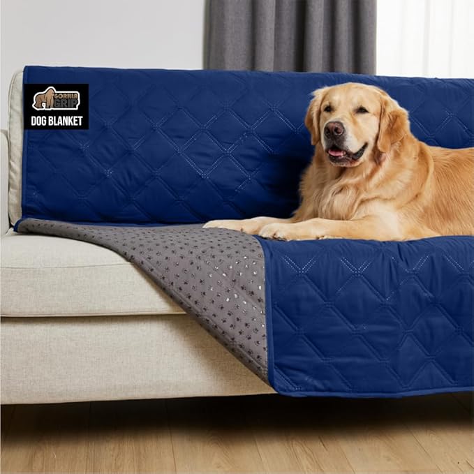 GORILLA GRIP® Waterproof Dog Blanket, Leakproof Couch Cover for Dogs, Silicone Grip Backing, Protects Sofa, Sectional, Bed, Crate, Car & RV, Tear-Resistant Washable Pet Blanket, 50x40, Navy Blue by Unknown