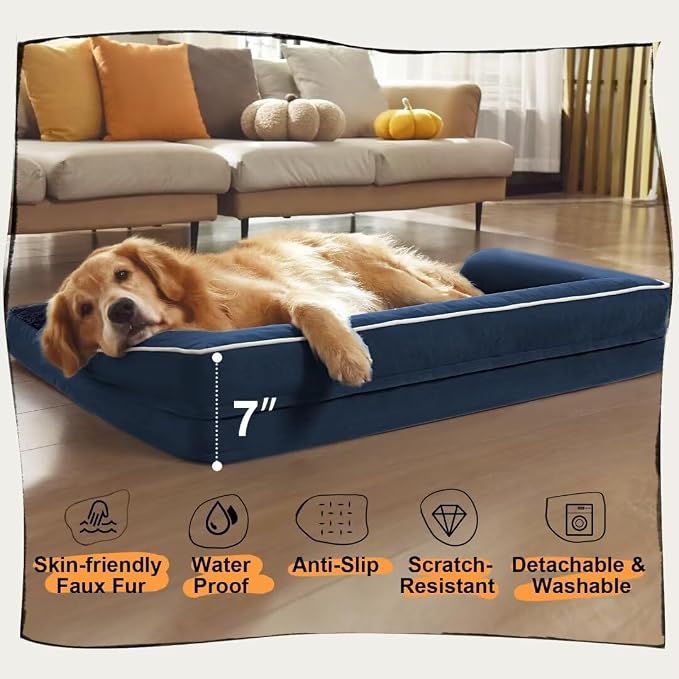 MEKIY Orthopedic Washable Dog Bed with Bolster for Medium to Large Dogs | Pillow Support for Neck Relief, Egg Crate Foam, Waterproof Liner, Anti-Slip Bottom, Removable Bolster Cover, 36 x 27 Inch - Image 6